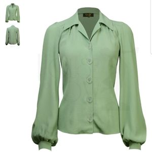 40's Long Sleeve Shirt Blouse - 14 UK